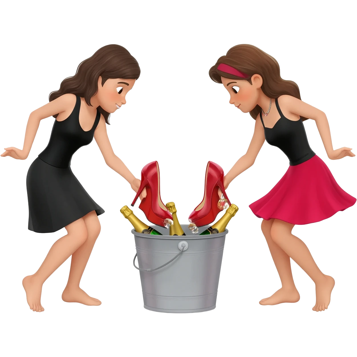 girls take off their shoes to dance, putting designer high heels like the iconic red-soled Louboutins in the buckets alongside the champagne bottles emoji