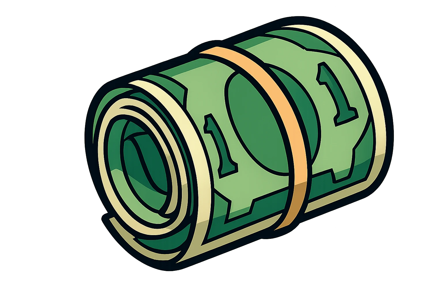 a single rolled US dollar bill, cartoon style, no background emoji