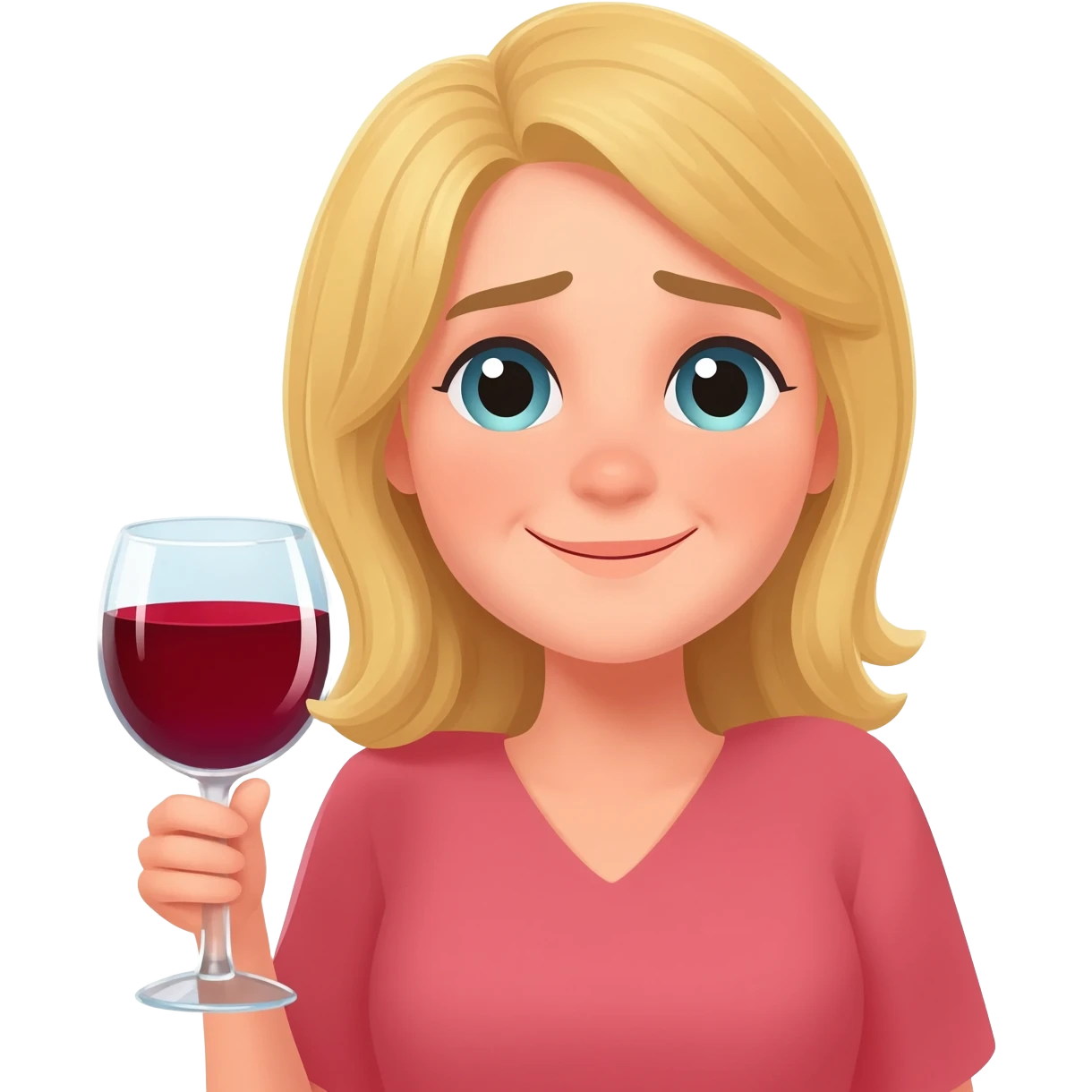 Happy girl, blond girl, mum, party vibe with a glass of red wine and tired emoji