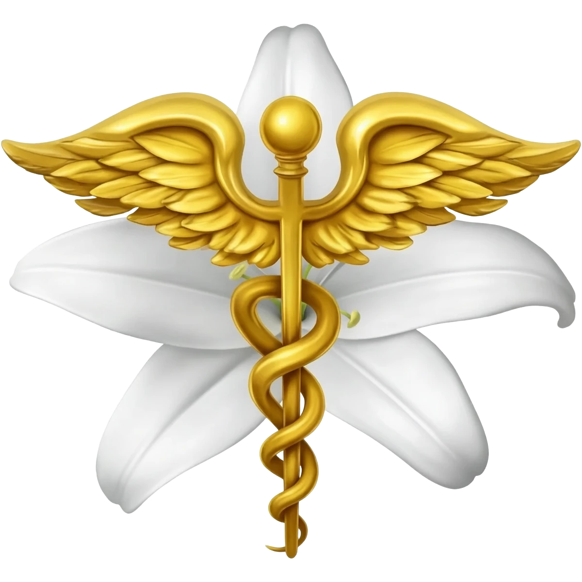Caduceu de Hermes com uma flor de Lis atrás emoji