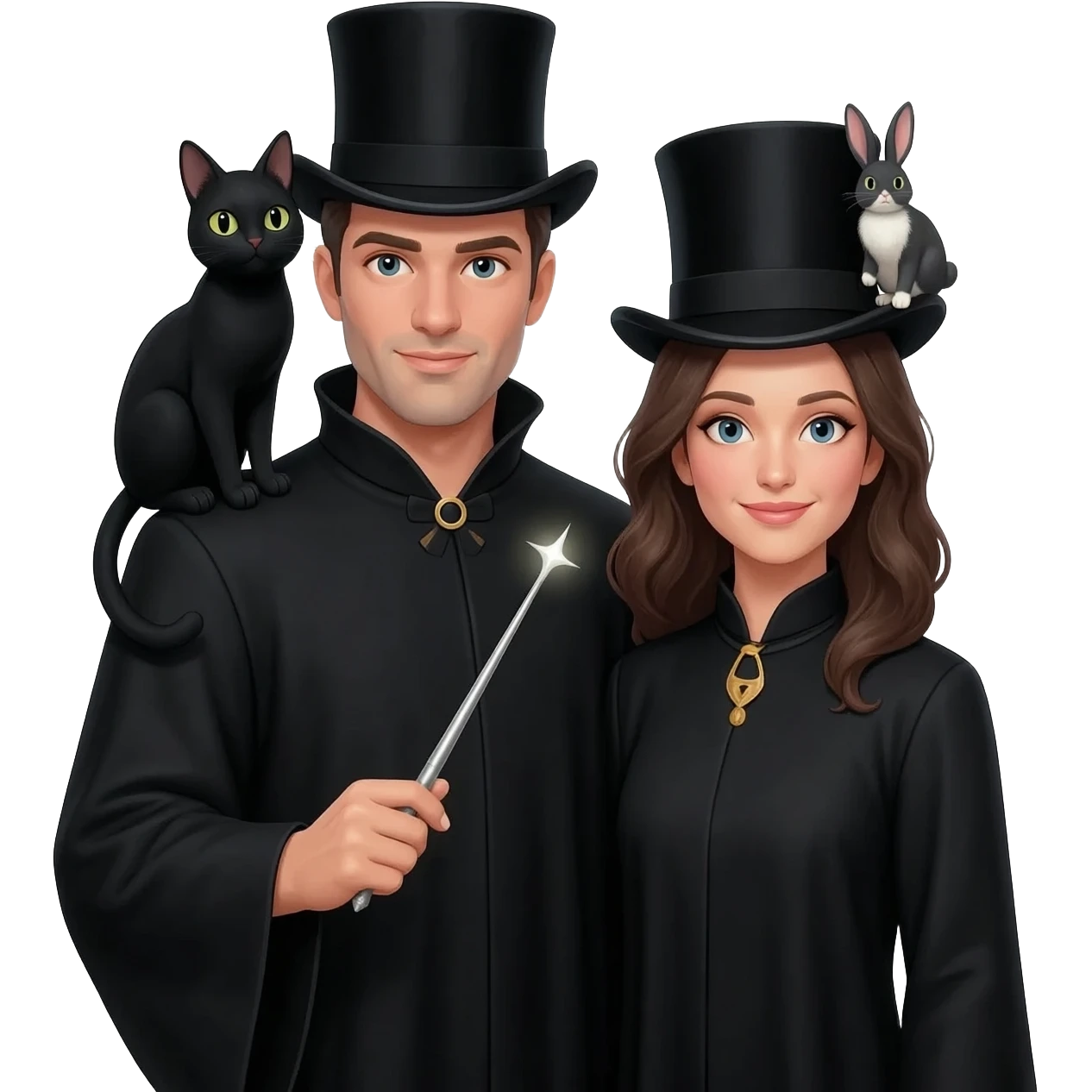 magician couple and their pet cat emoji