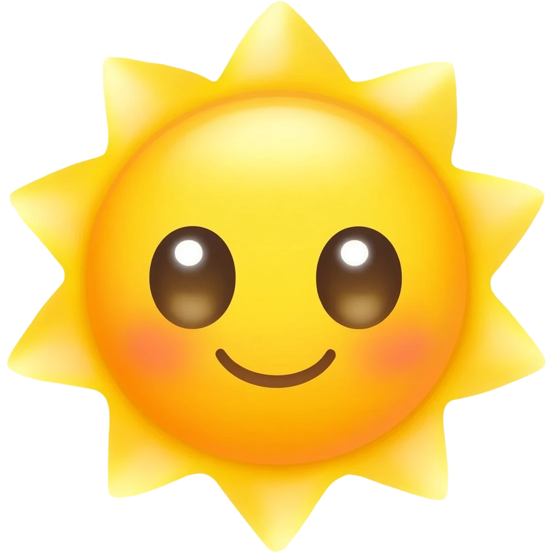 Cute kawaii sunshine emoji with a sweet smiling face, big shiny eyes, small rounded sun rays, warm yellow and golden colors, soft lines, adorable style, transparent background. emoji