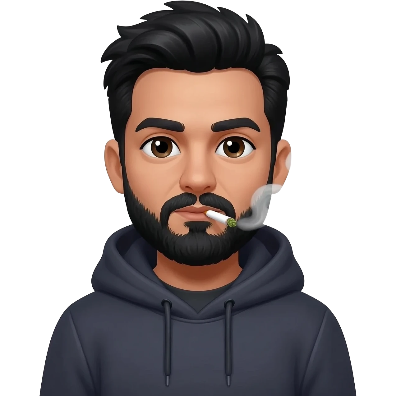 uomo con barba corta nera e capelli neri che fuma marijuana emoji