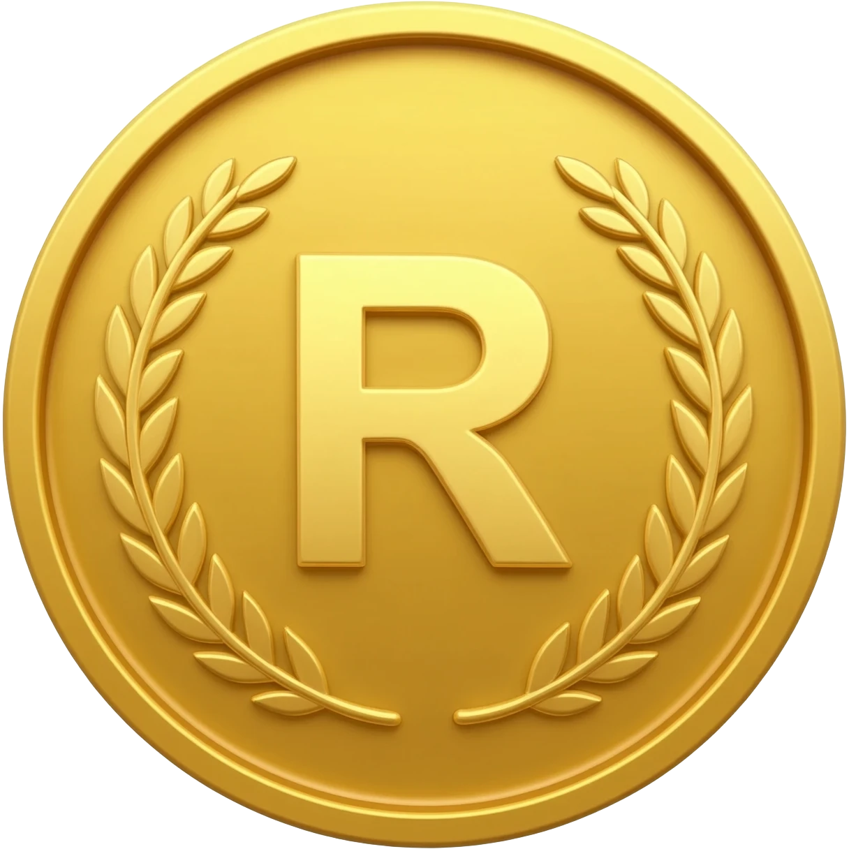 gold coin with "R" level in center and minimal laurel emoji