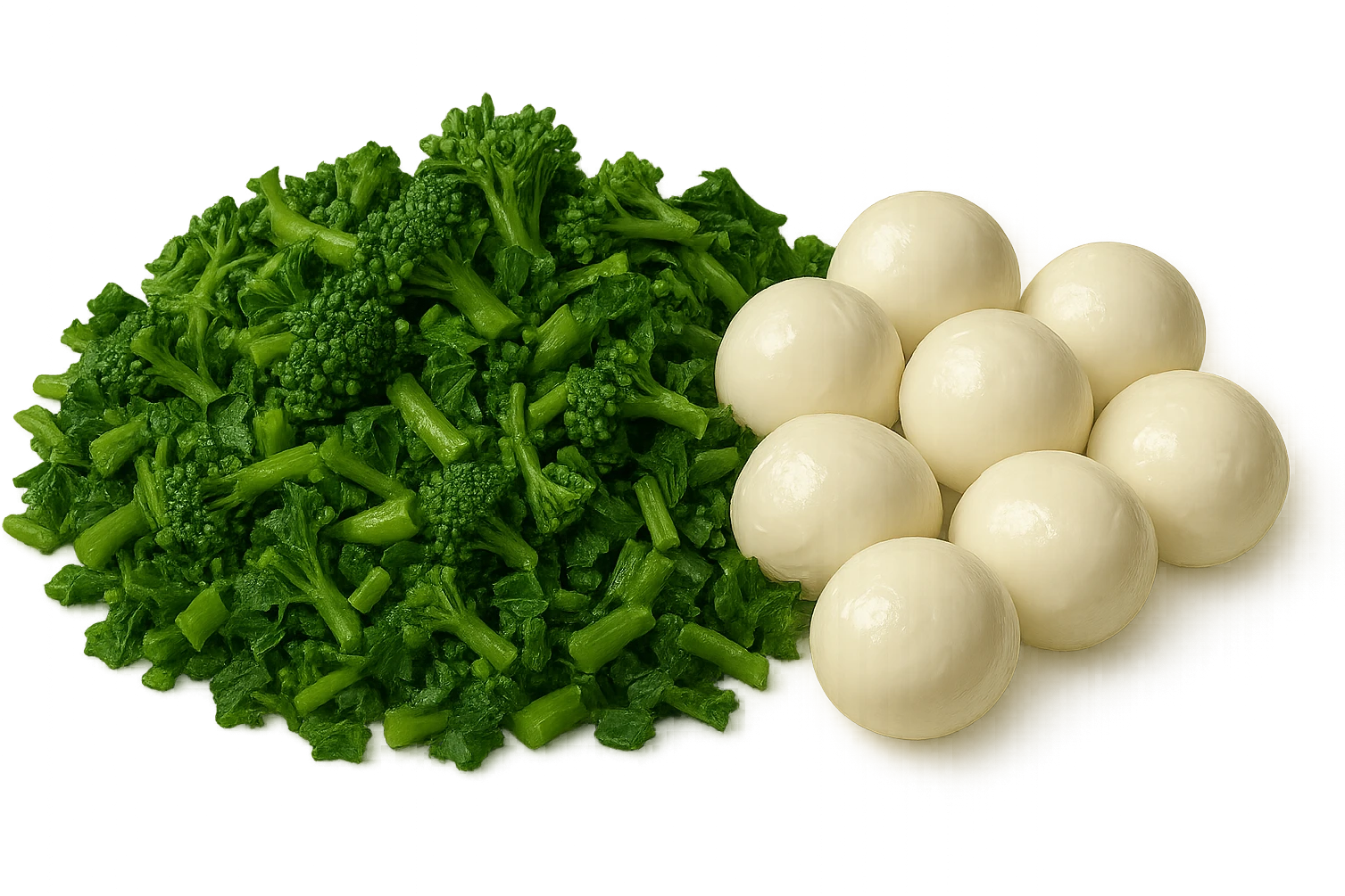 broccoletti sminuzzati accanto a mozzarelle emoji