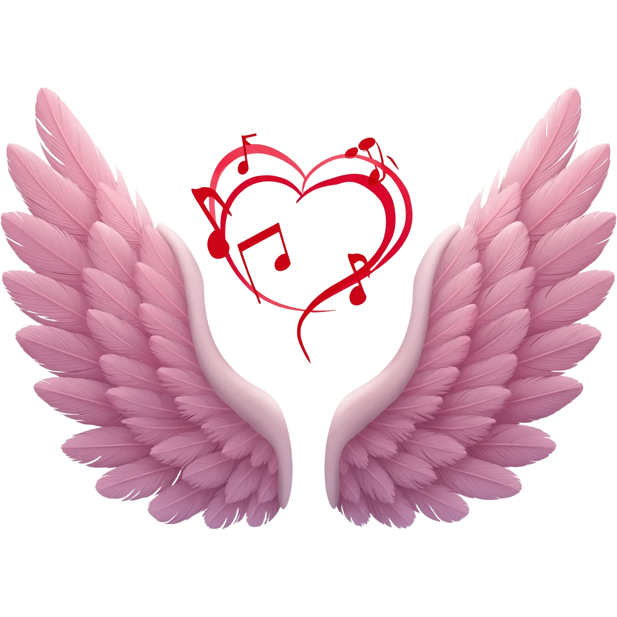 Deux ailes avec un cœur et des notes de musique emoji