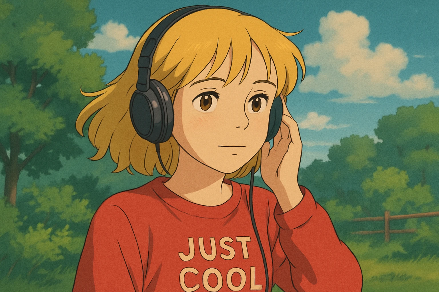 A girl yellow hair brown eyes red Just Cool Women's Long Sleeve Cool T-Shirt listen to the ear emoji