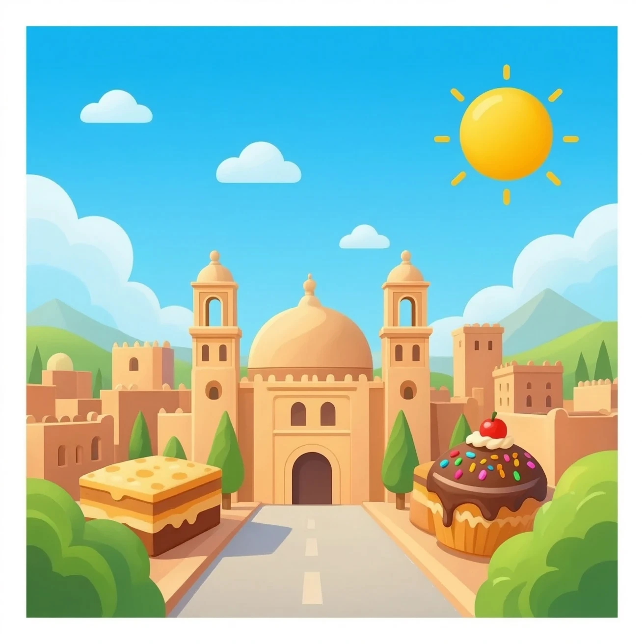 Tizi town my city Sweet foods land doodle. emoji