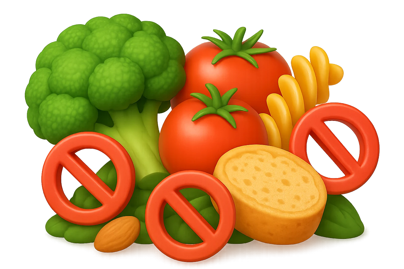 EMOJI STILE IPHONE DI UNa montagna di cibo sano tipo broccoli, pomodori, pasta ecc con divieti 3d sparsi, IPERREALISTICO 4K emoji