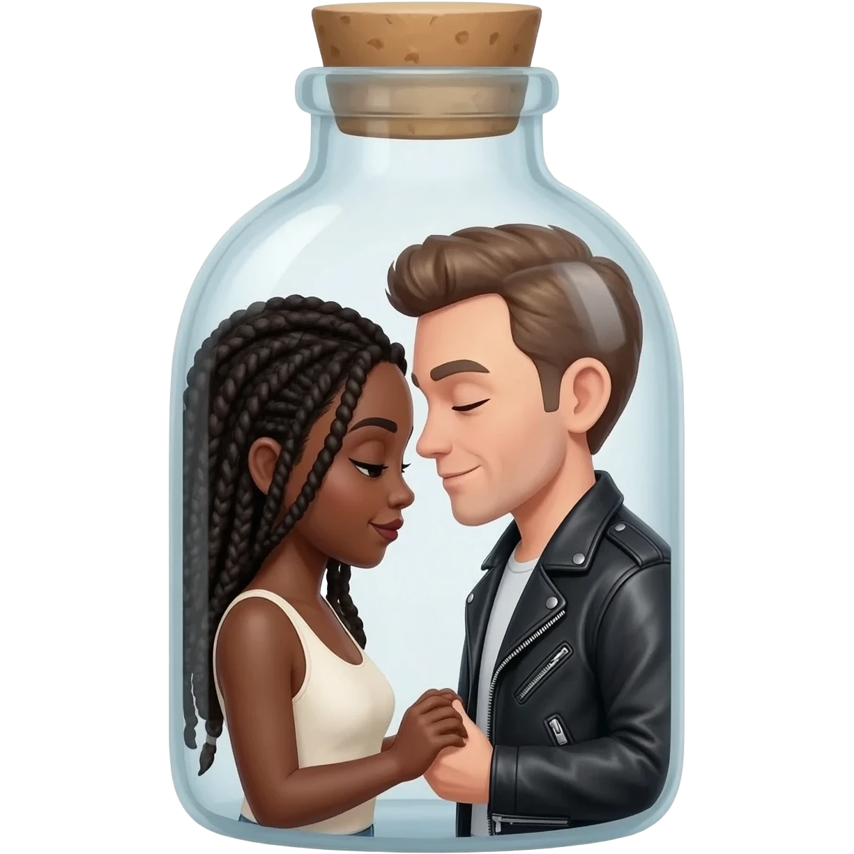 Picture Of 2 lovers inside a bottle  (girl is black and has cornrows , guy is white with lether jacket) emoji