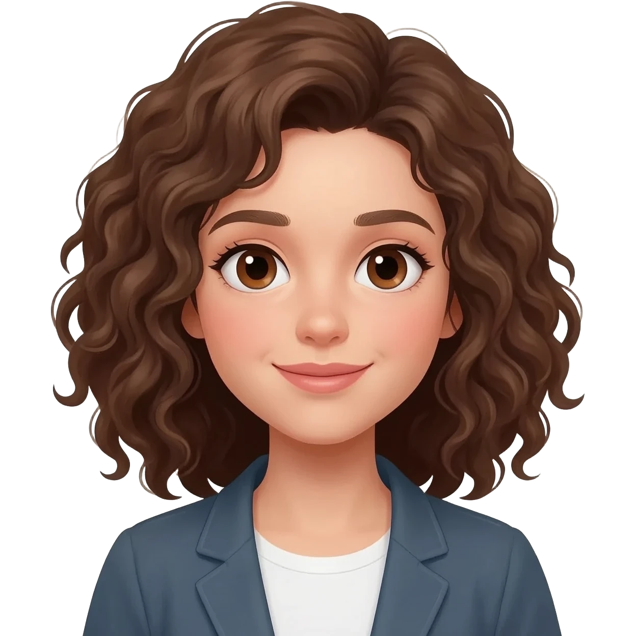 white girl with brown curly/wavy hair and brown eyes emoji