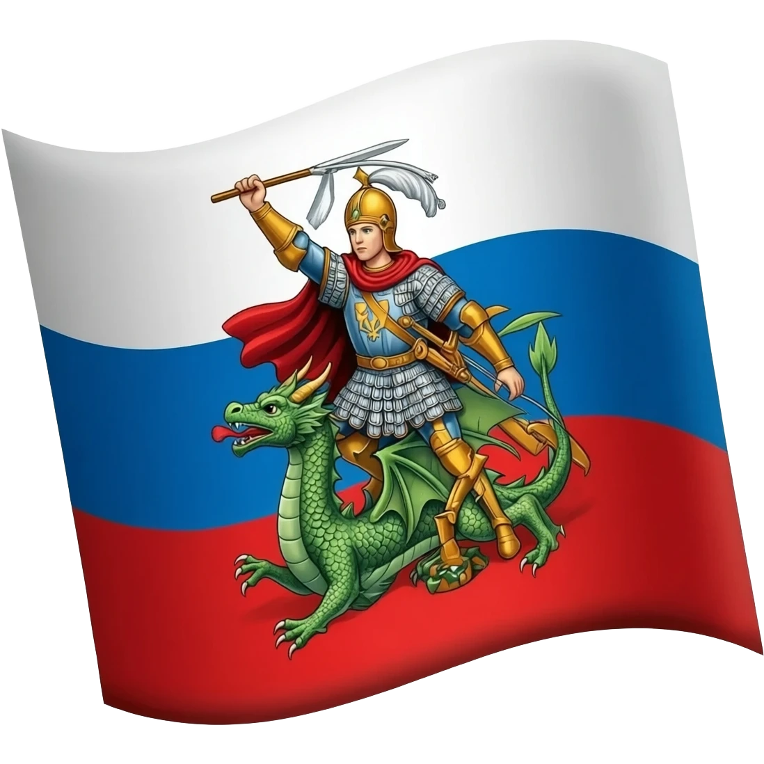 apple ios style emoji, flag of Moscow with Saint George and the dragon, soft 3d emoji style, glossy texture, apple emoji design, centered on white background emoji