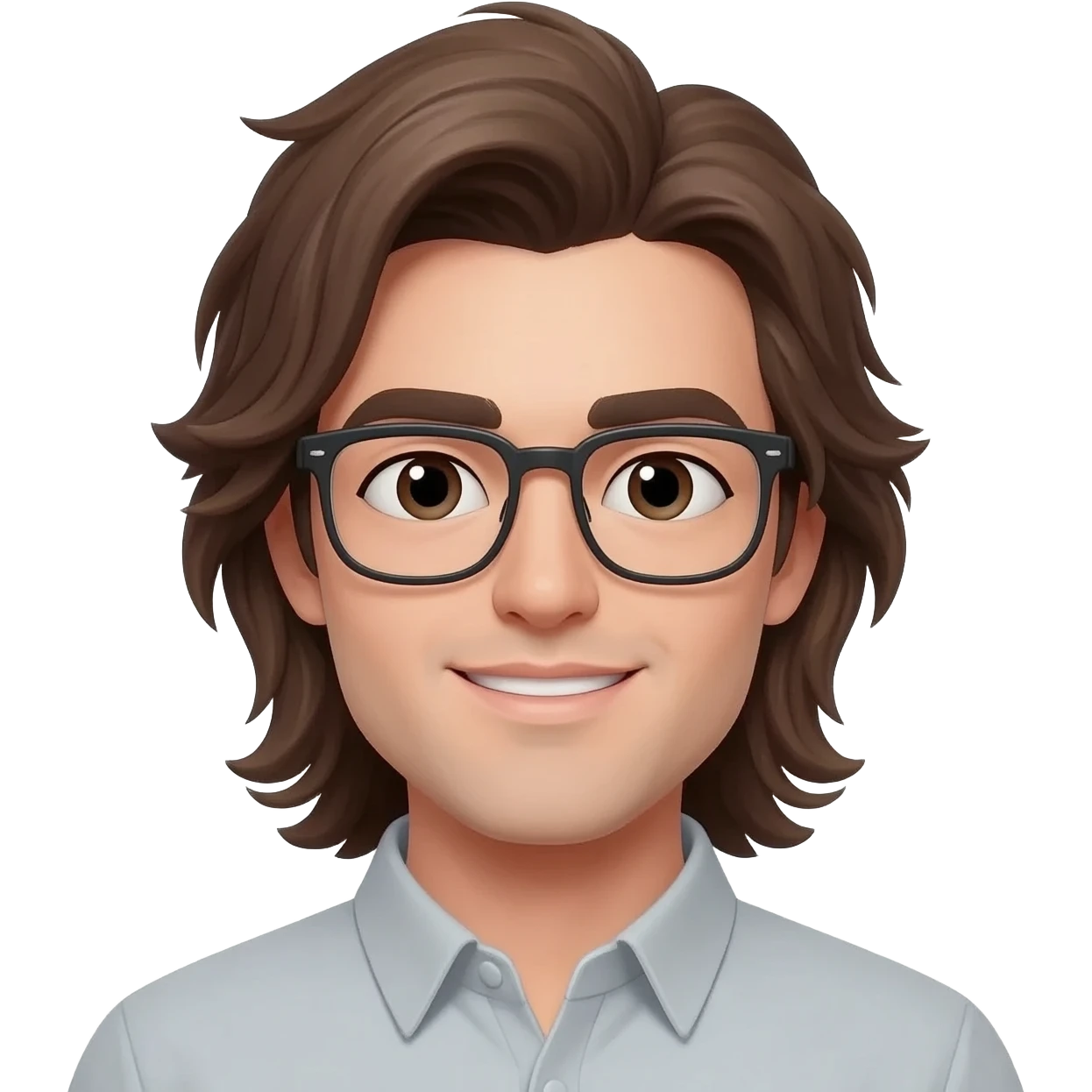 32 year old Male with long brown hair and glasses emoji