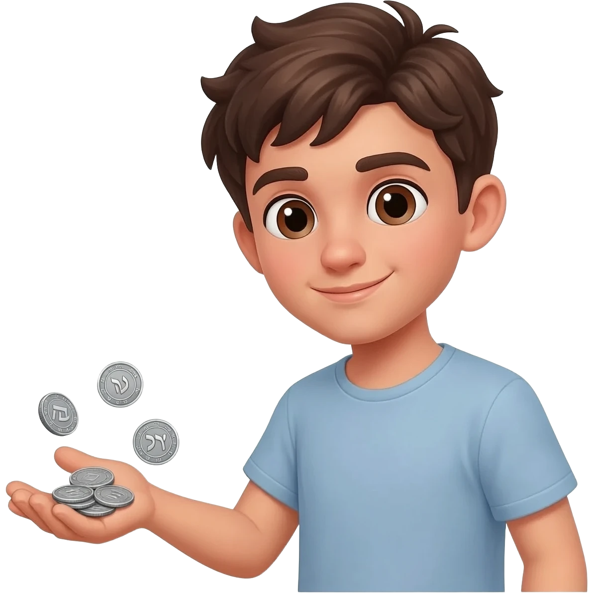  парень раскидвает раостно денгами, монетами  времена древнего иерумалима  emoji