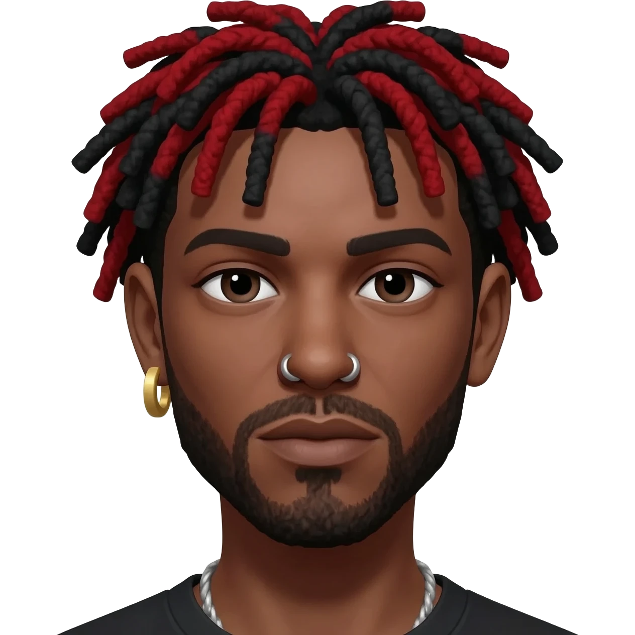 Create an emoji of Jotape MC. He has red and black dreadlocks, a nose piercing, and wears an earring. emoji