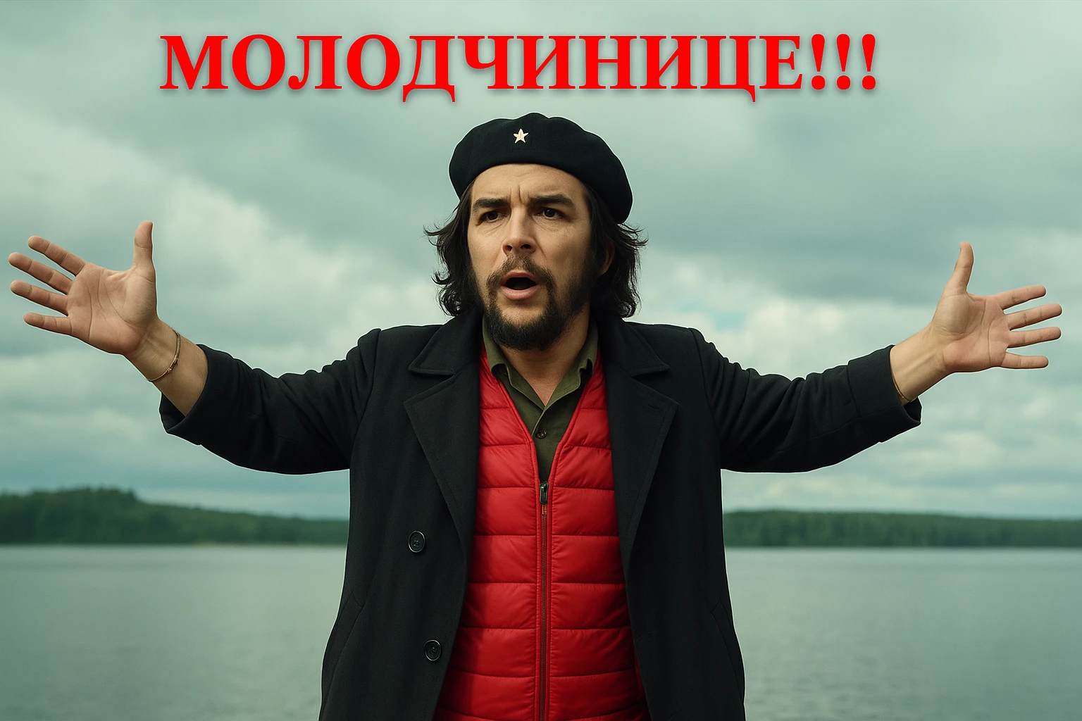 Сгенерируй мне в такой же позе и в такой же одежде Че Гевара  emoji