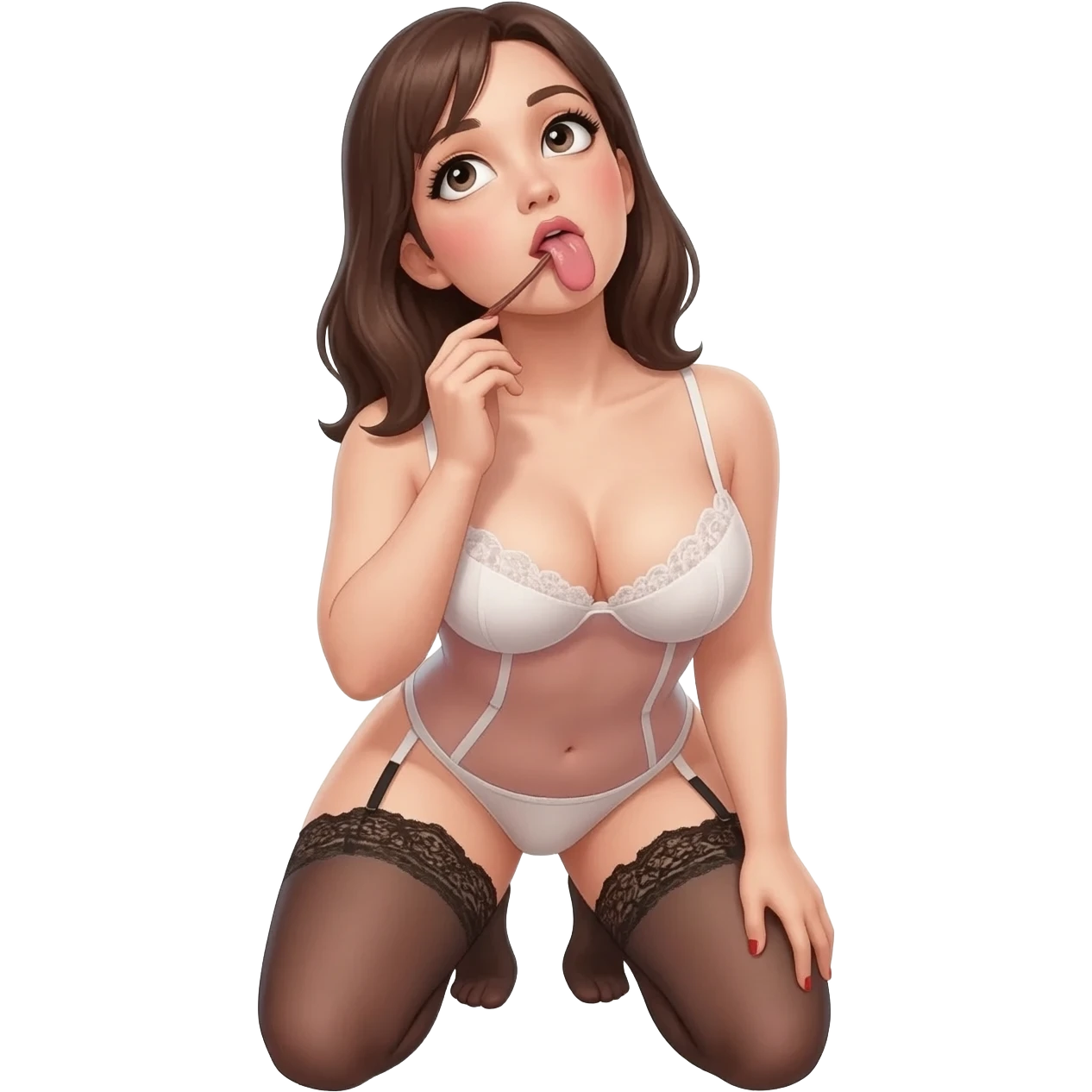 Woman on knees giving blowjob looking up emoji