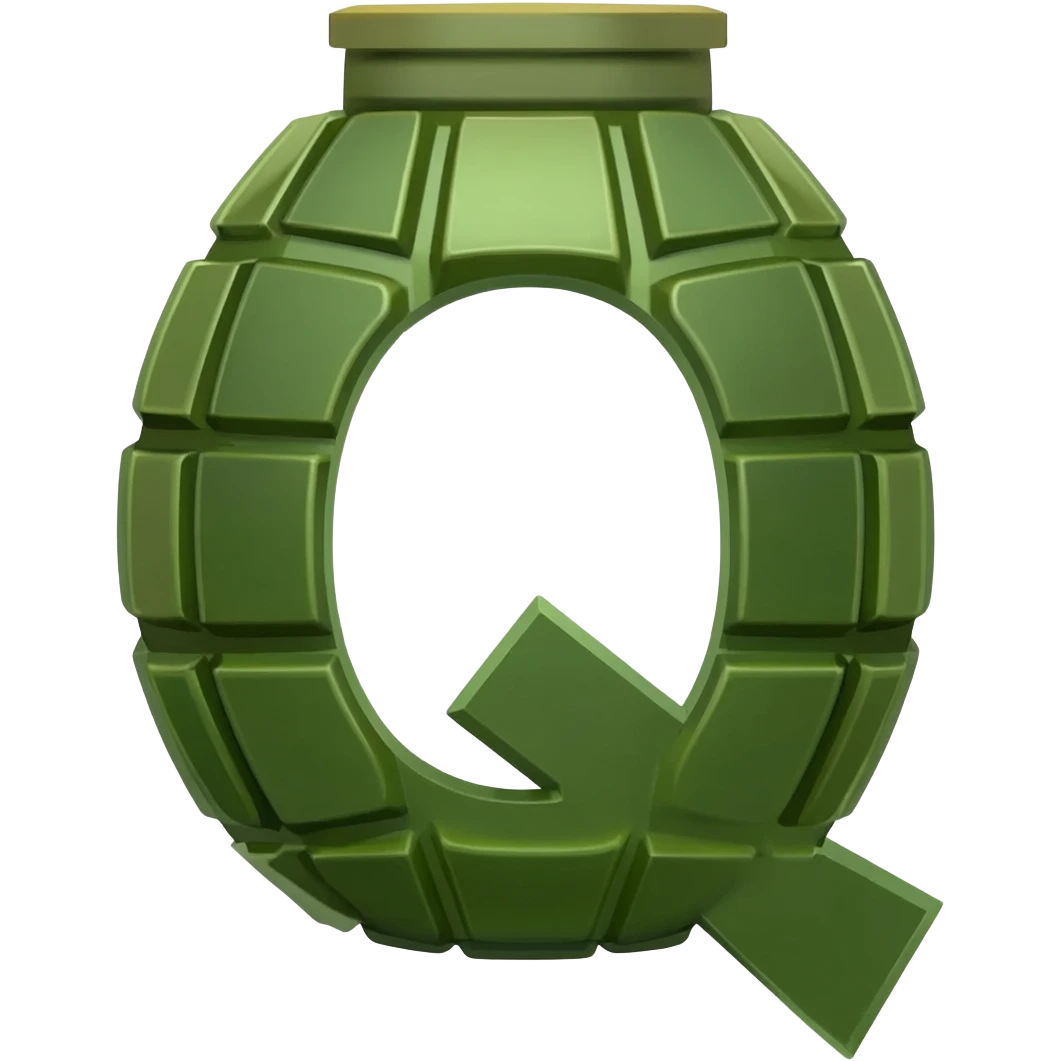 the letter q in the form of a grenade emoji