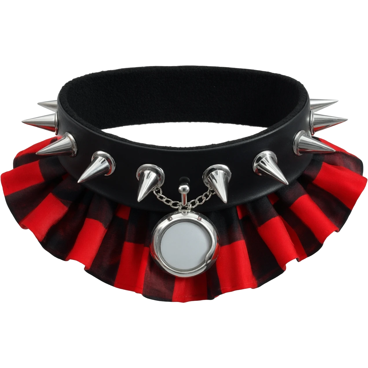 Black and red gothic lolita spiked choker-collar  with a silver locket attached in chains  emoji