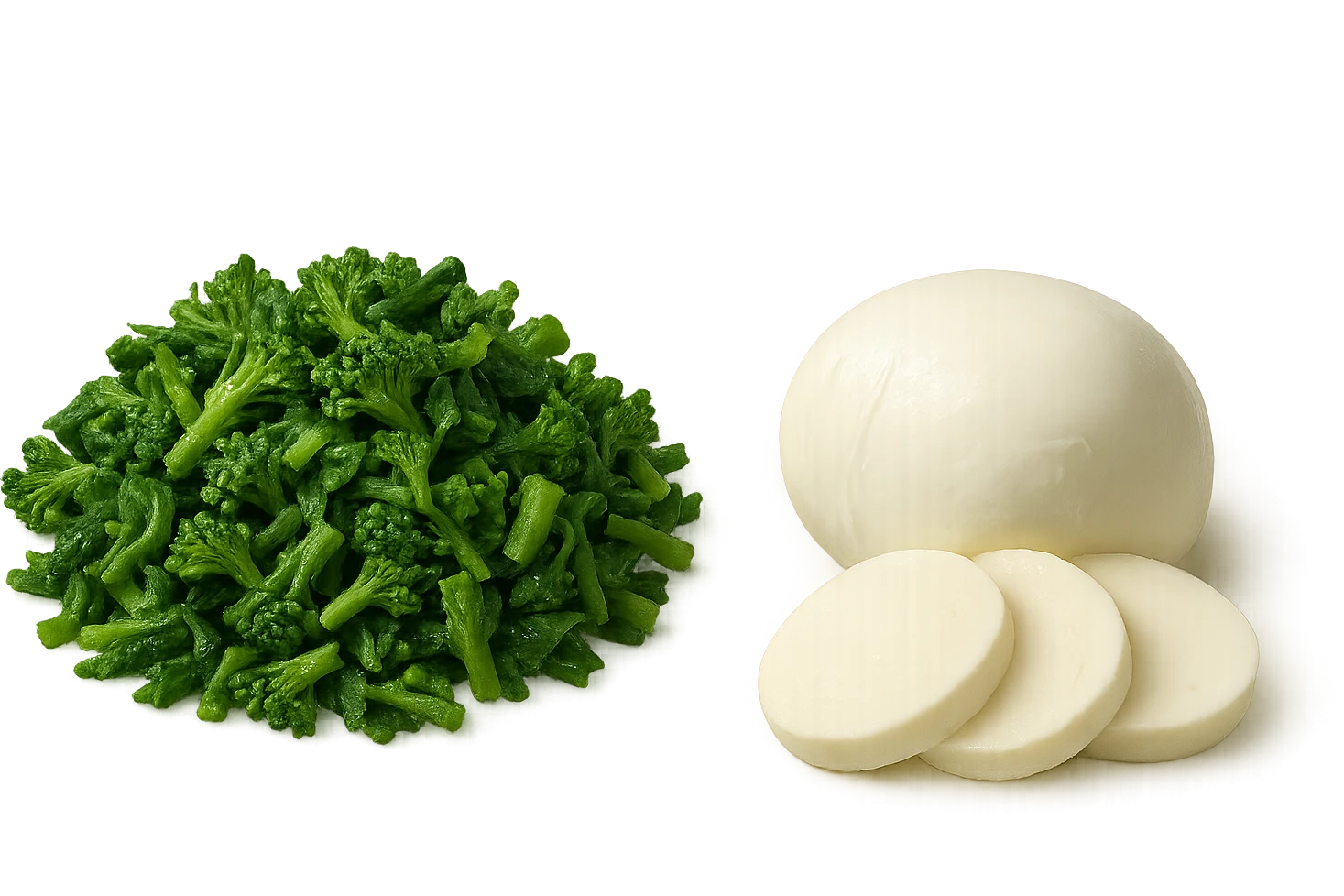 broccoletti sminuzzati accanto a mozzarelle emoji