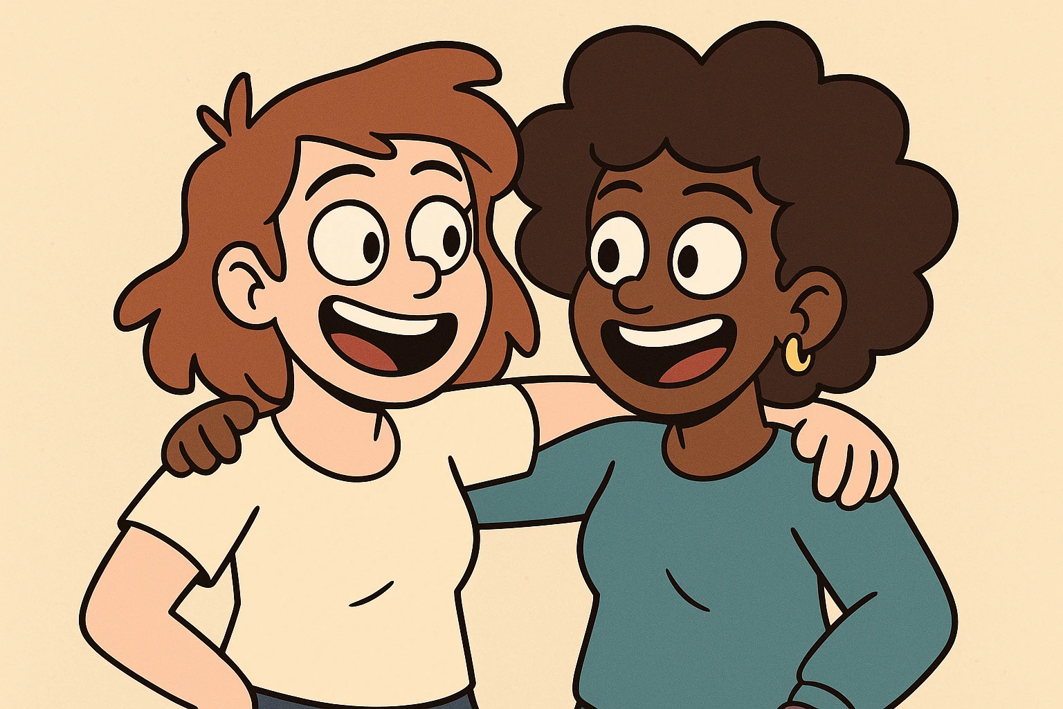 two best friends together, cheerful, modern cartoon style emoji