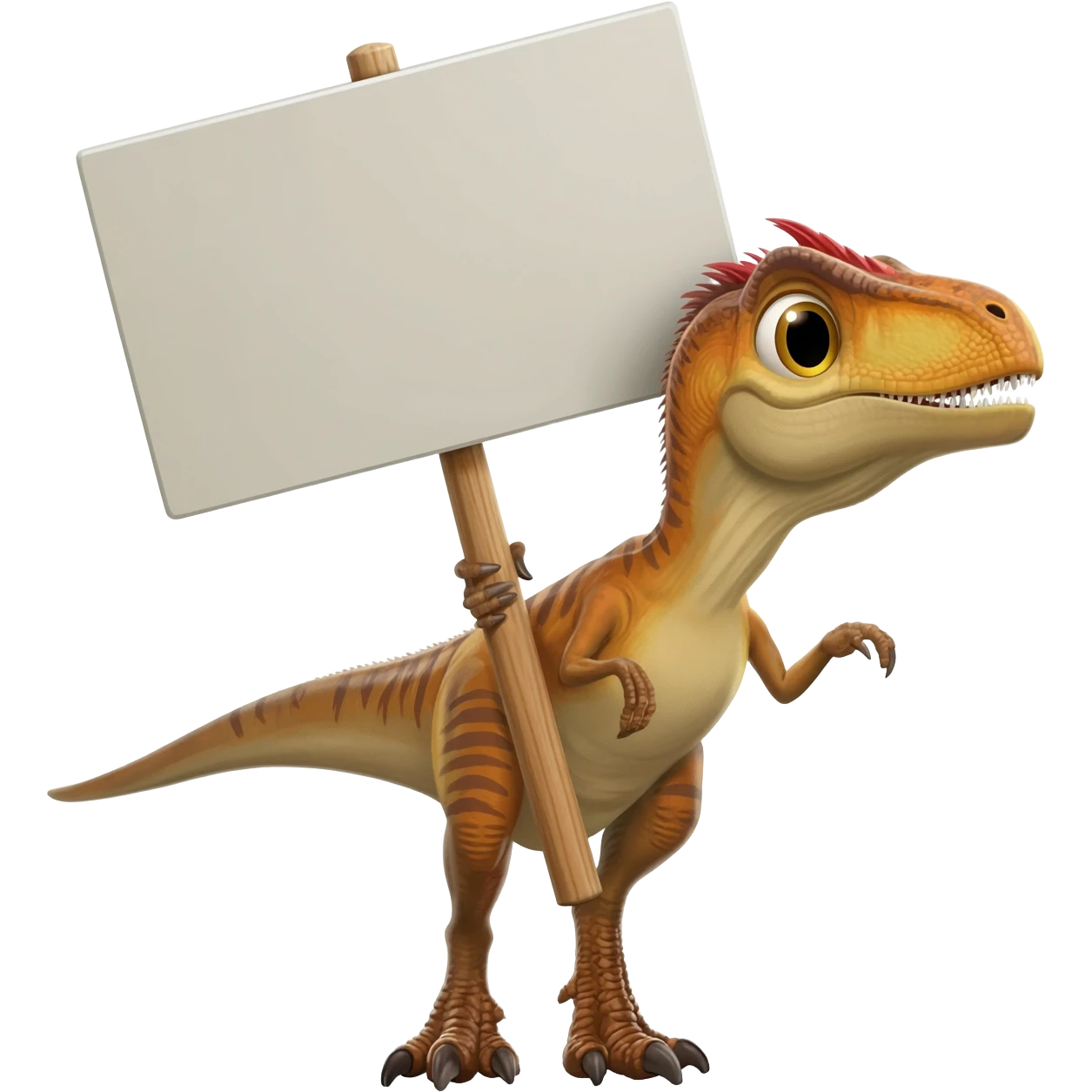Utahraptor holding a big sign in front of them emoji