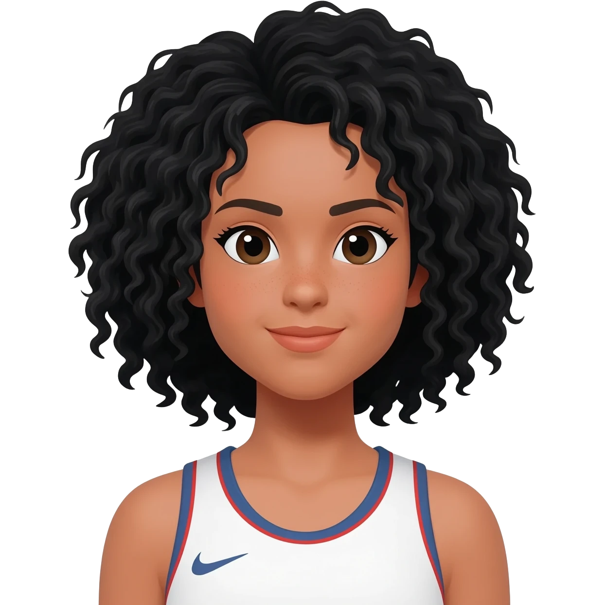 Tennis girl with black curly wavy hair emoji