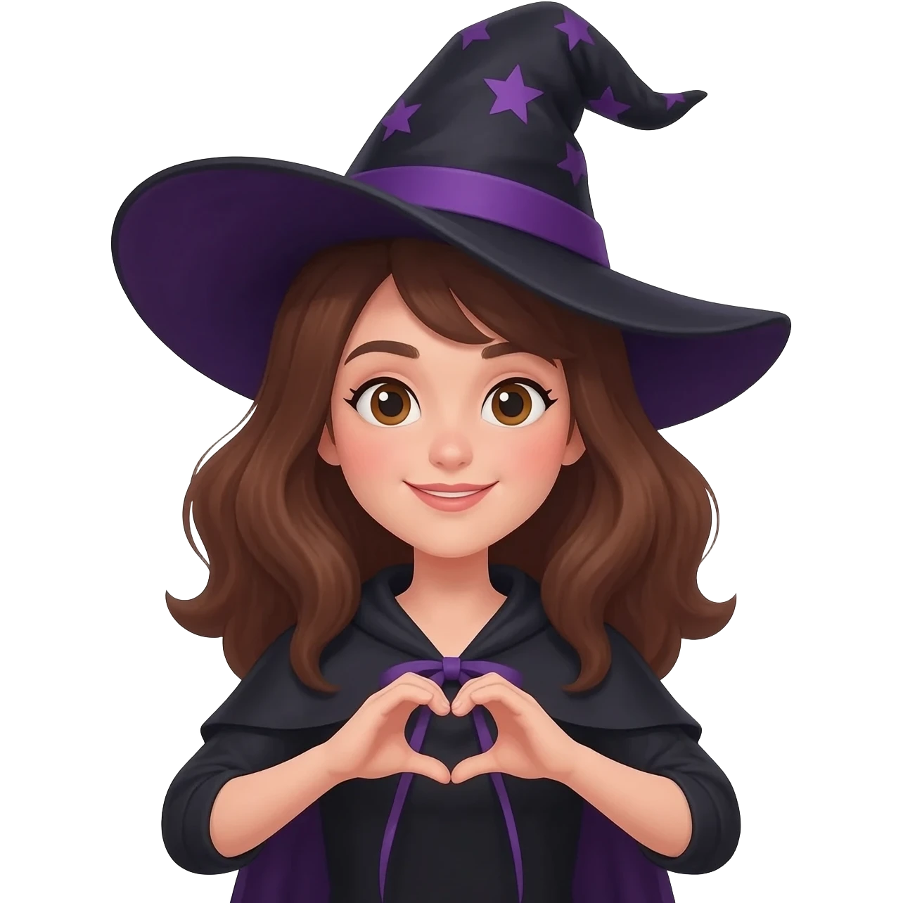 Bruja morena haciendo un corazon emoji