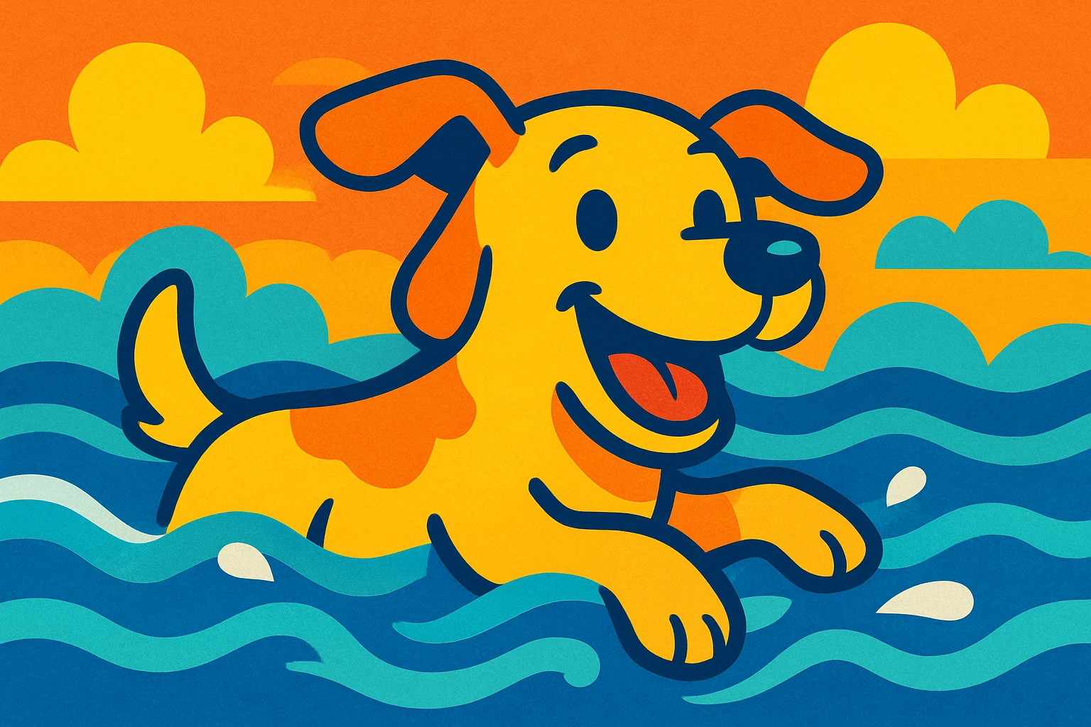 a dog swimming, vibrant cartoon style emoji