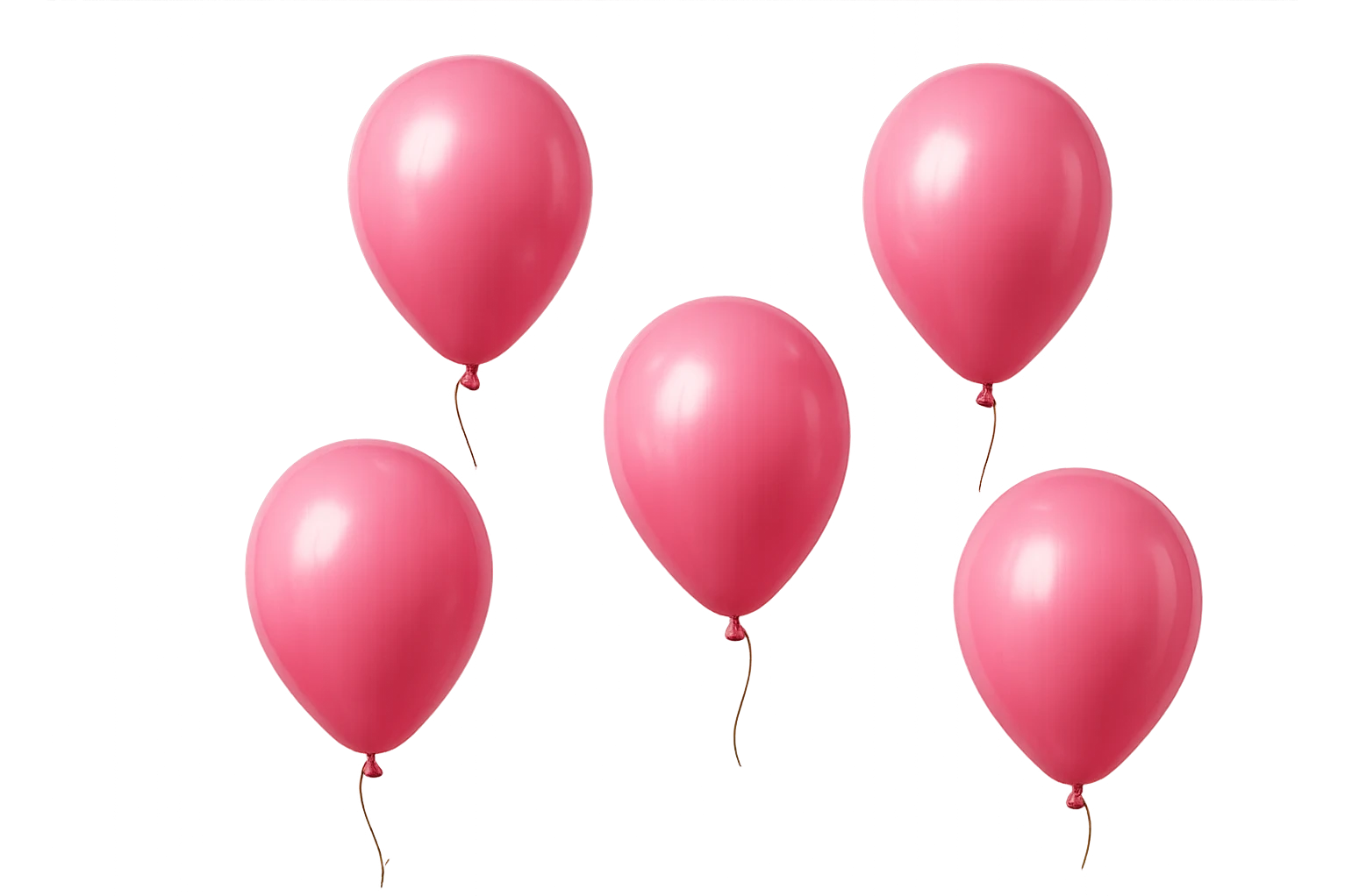 5 palloncini rosa fluttuano in aria isolati su sfondo bianco, iperrealistico 4k emoji