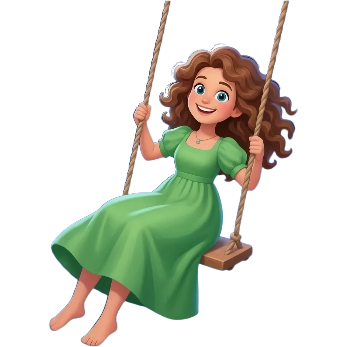 Une fille. le pays de la nuit et de la Lune Cheveux bouclé. Porte un robe verte. À adore faire un de balance. Toute la nuit emoji