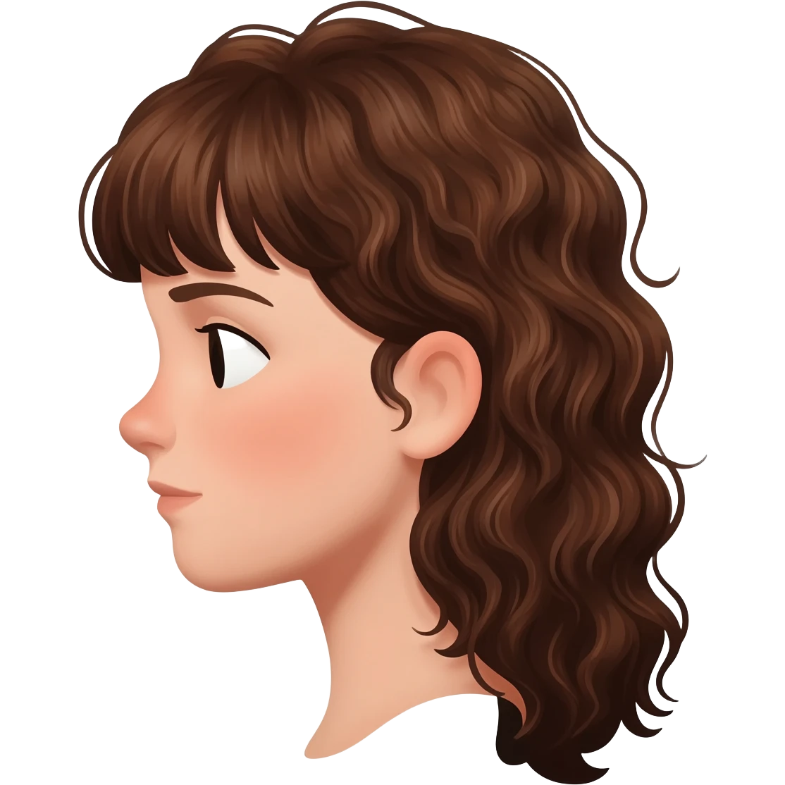 Side profile Forward head posture so the guys head should be forward of his neck but it make a white girl with brown curly hair and bangs longer hair side profile head forward of neck emoji