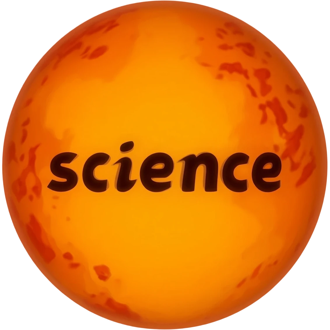 a orange burning planet that has "science" written on it in black letters in a realistic style emoji