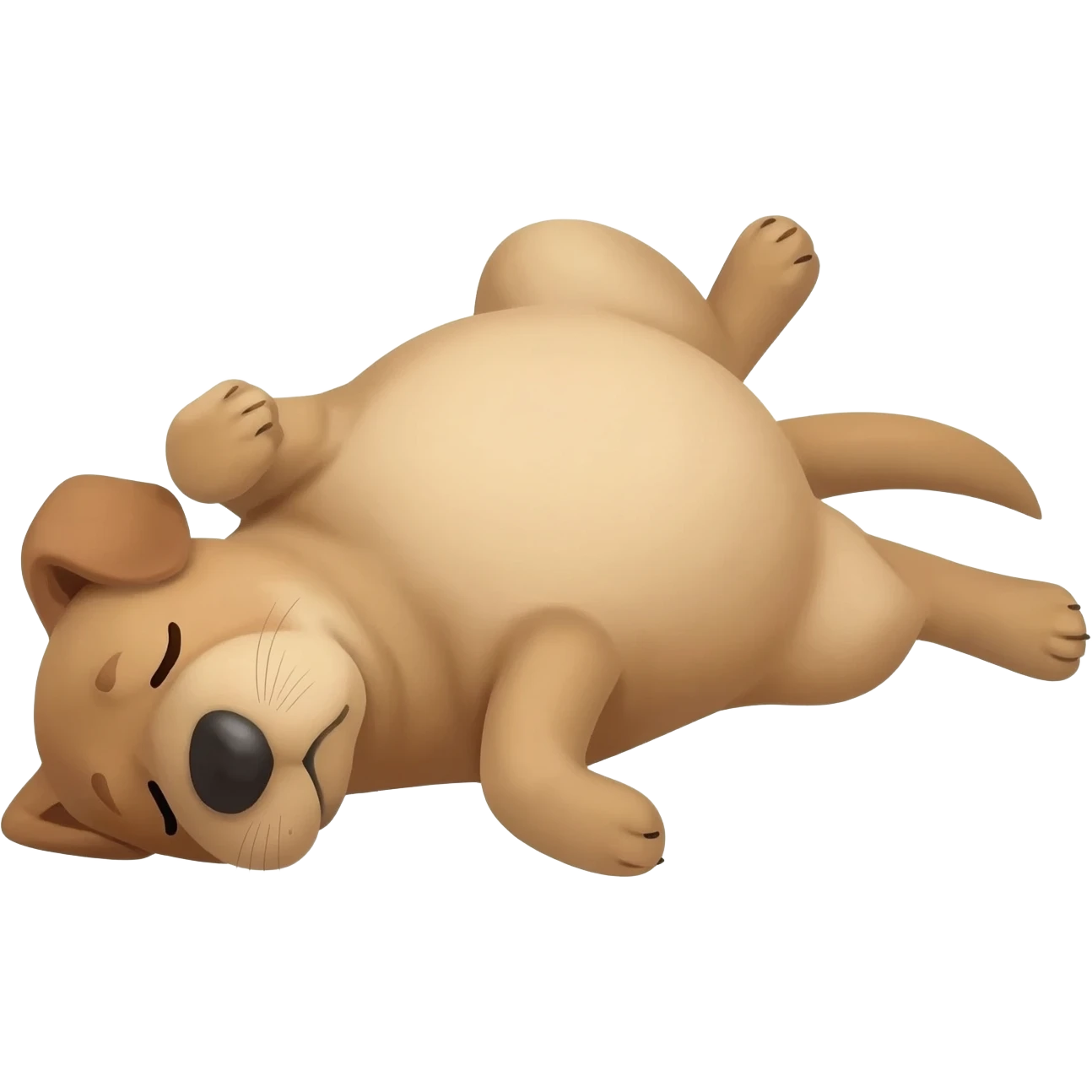 The dog is lying on its back because it is tired. emoji