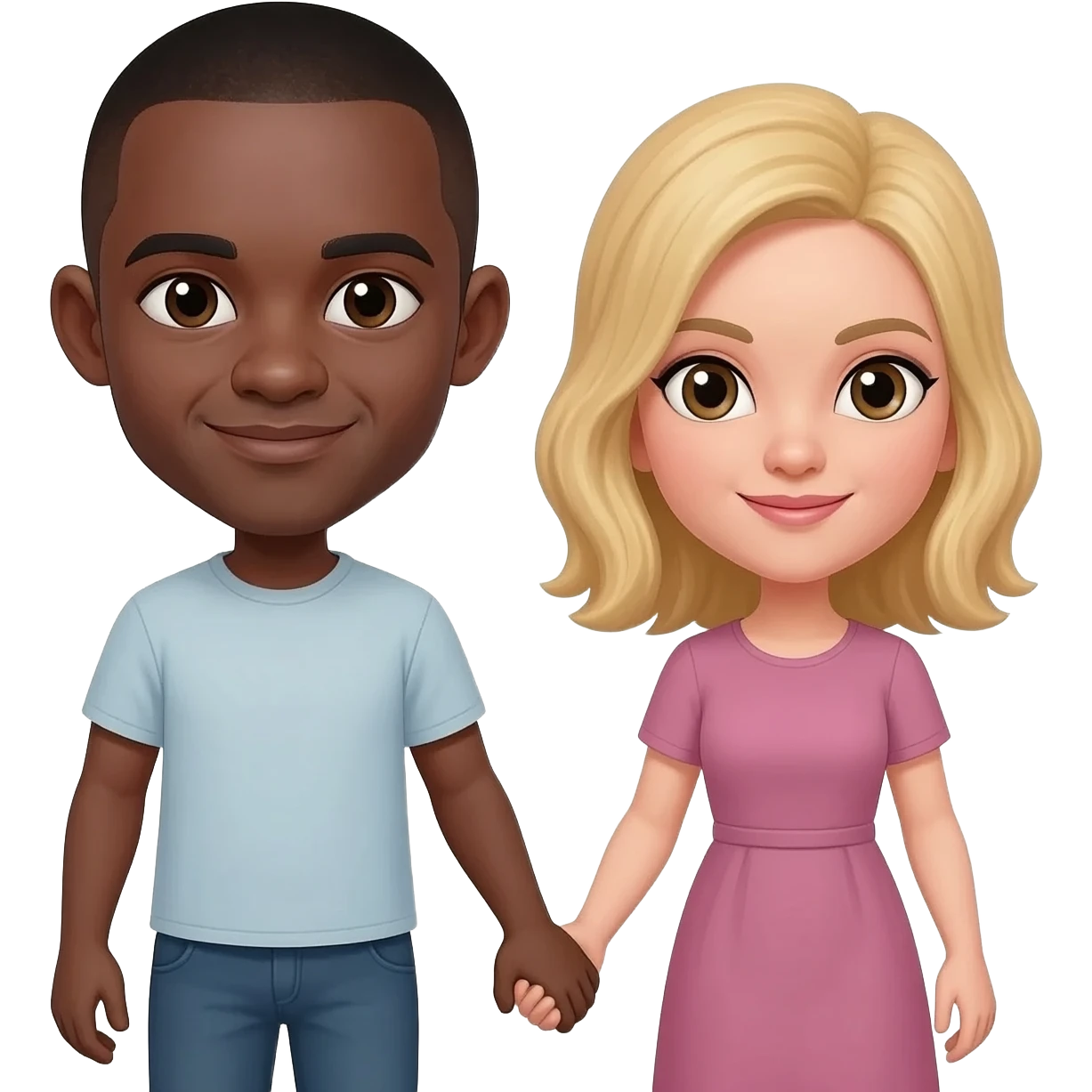 Black man with shaved head holding hands with blonde woman emoji