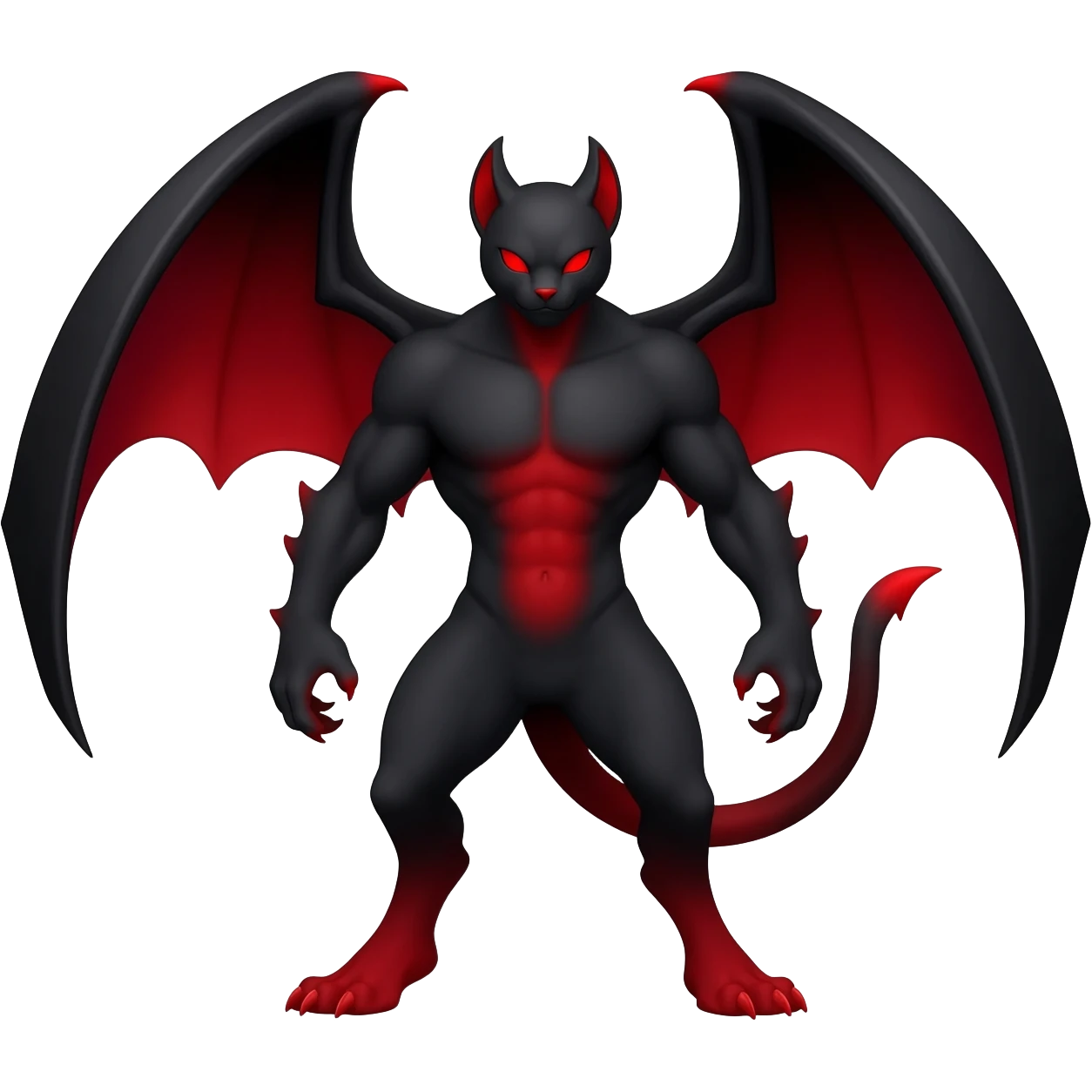 Vampiric Batty Black and Sanguine-red Noibat-Litten-Torracat-Lykoi-hybrid-fusion (full body) emoji