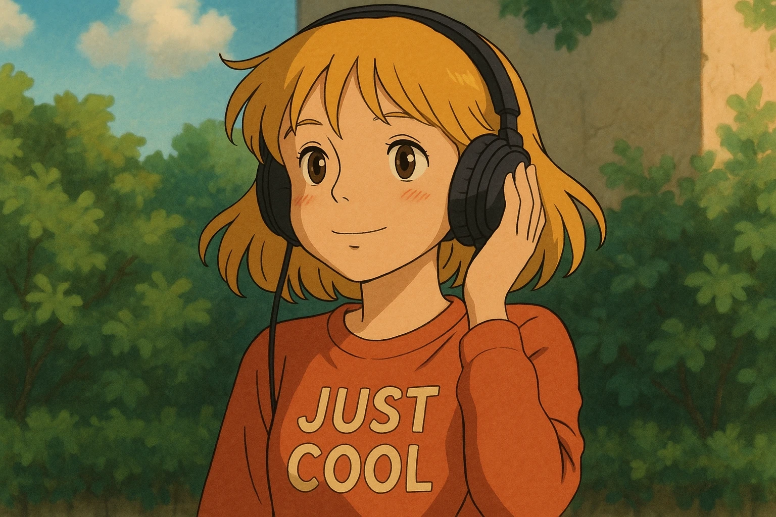 A girl yellow hair brown eyes red Just Cool Women's Long Sleeve Cool T-Shirt listen to the ear emoji