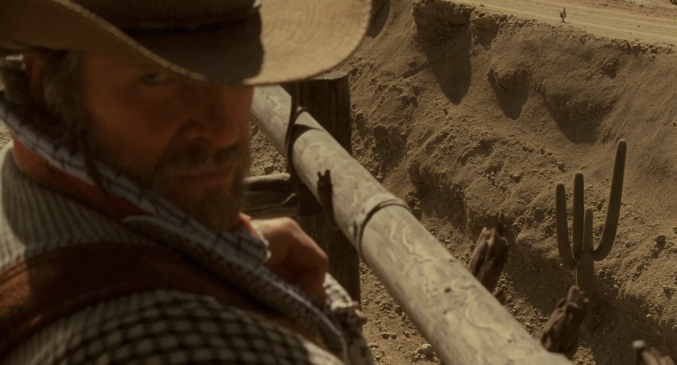 Cinematic , documentary photography, top angle medium shot, cowboy look eye brave, hard light golden hour, desert arizona, shot on IMAX Camera, 80s movie emoji