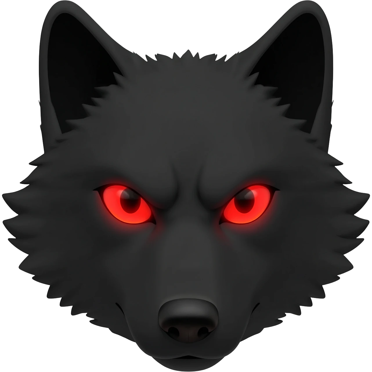 Angry  black wolf with visible red eye only face and small emoji