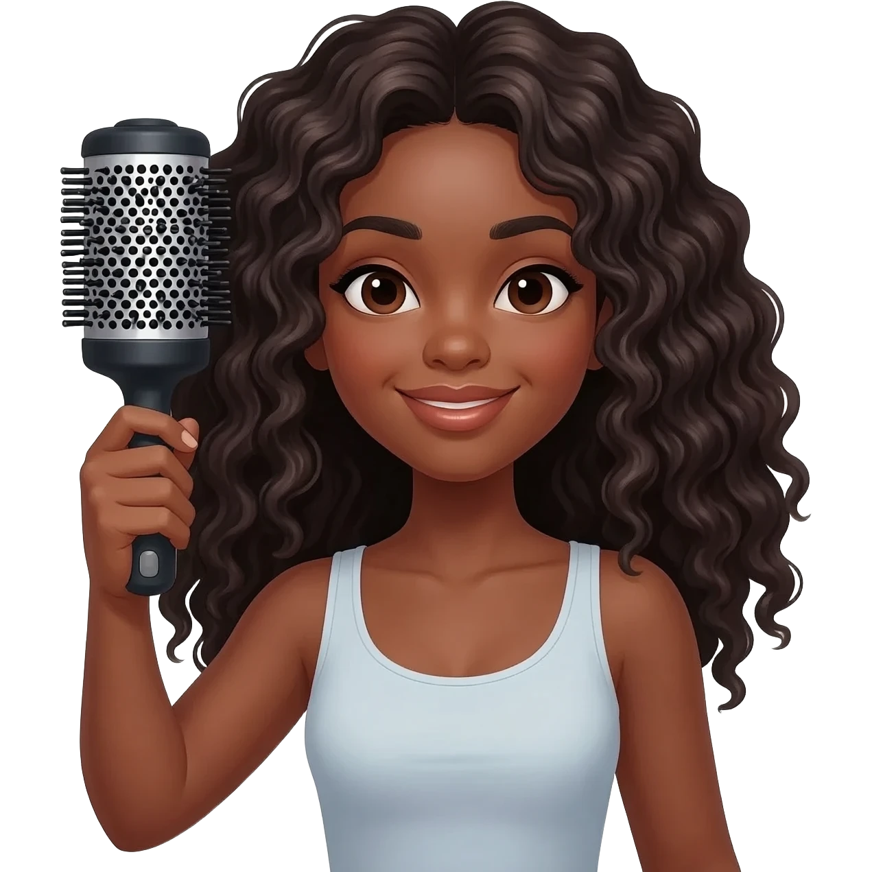 black girl using hair diffuser on curls emoji