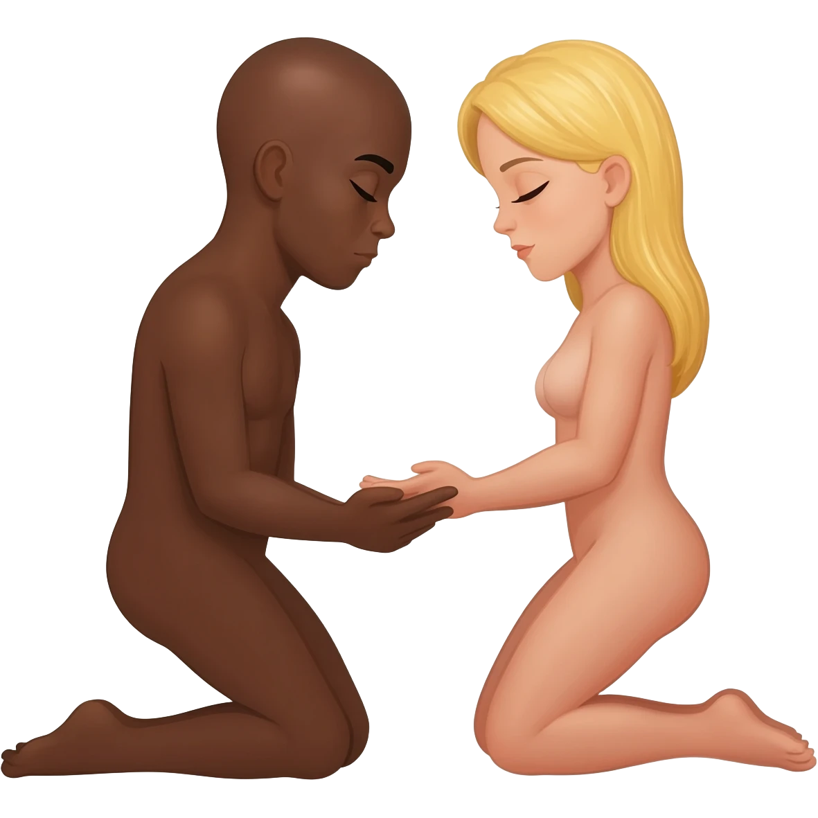 Black man with shaved head in missionary position with blonde woman emoji