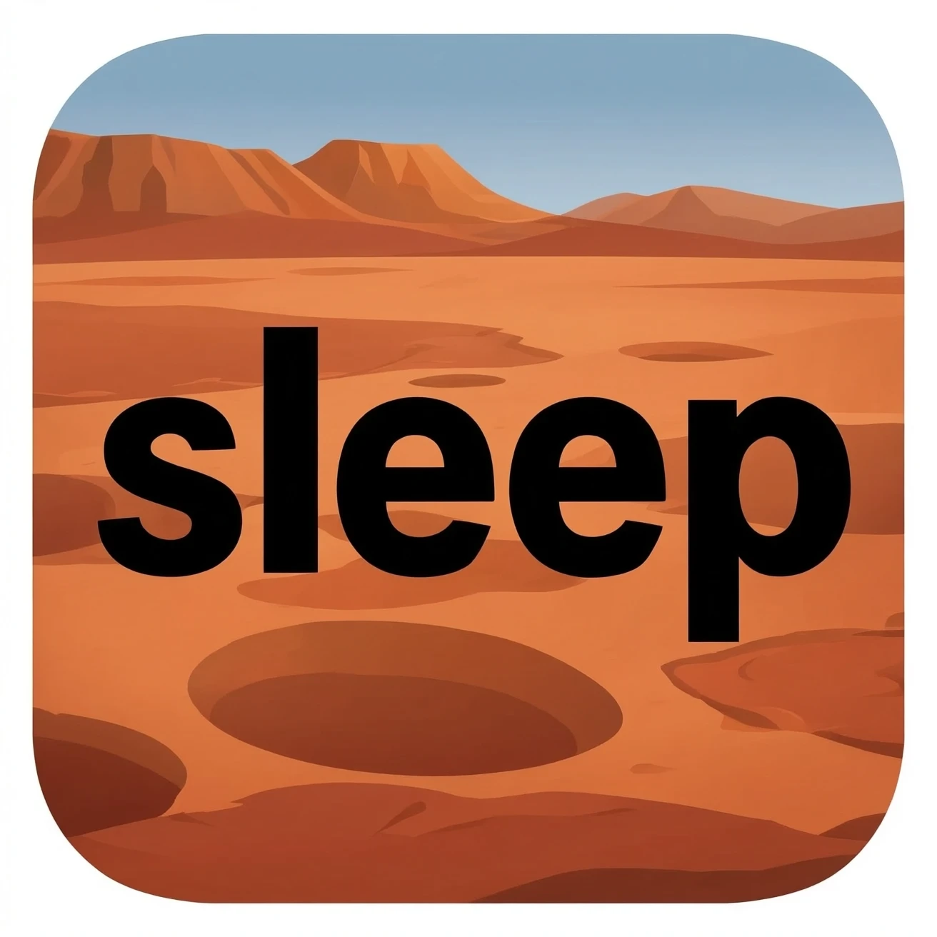 a red planet in a realistic style that has "sleep" written on it in black letters emoji