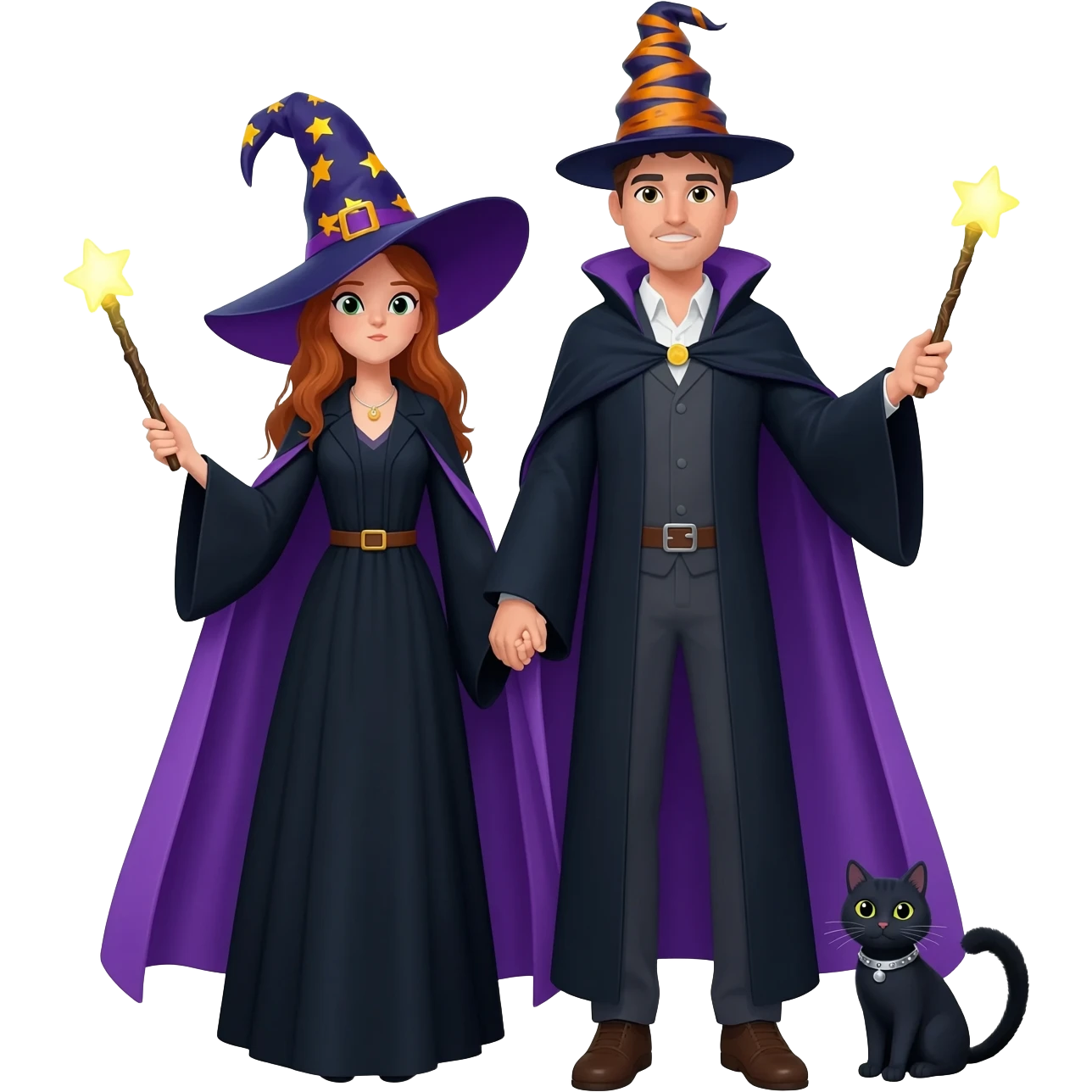 magician couple and their pet cat emoji