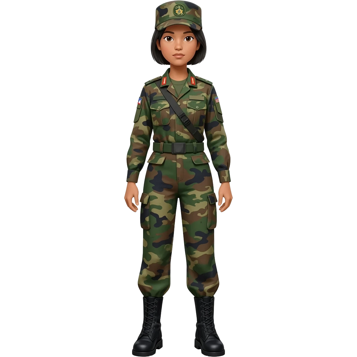 Filipino female soldier bdu 1990s with black combat boots without wearing bandolier emoji
