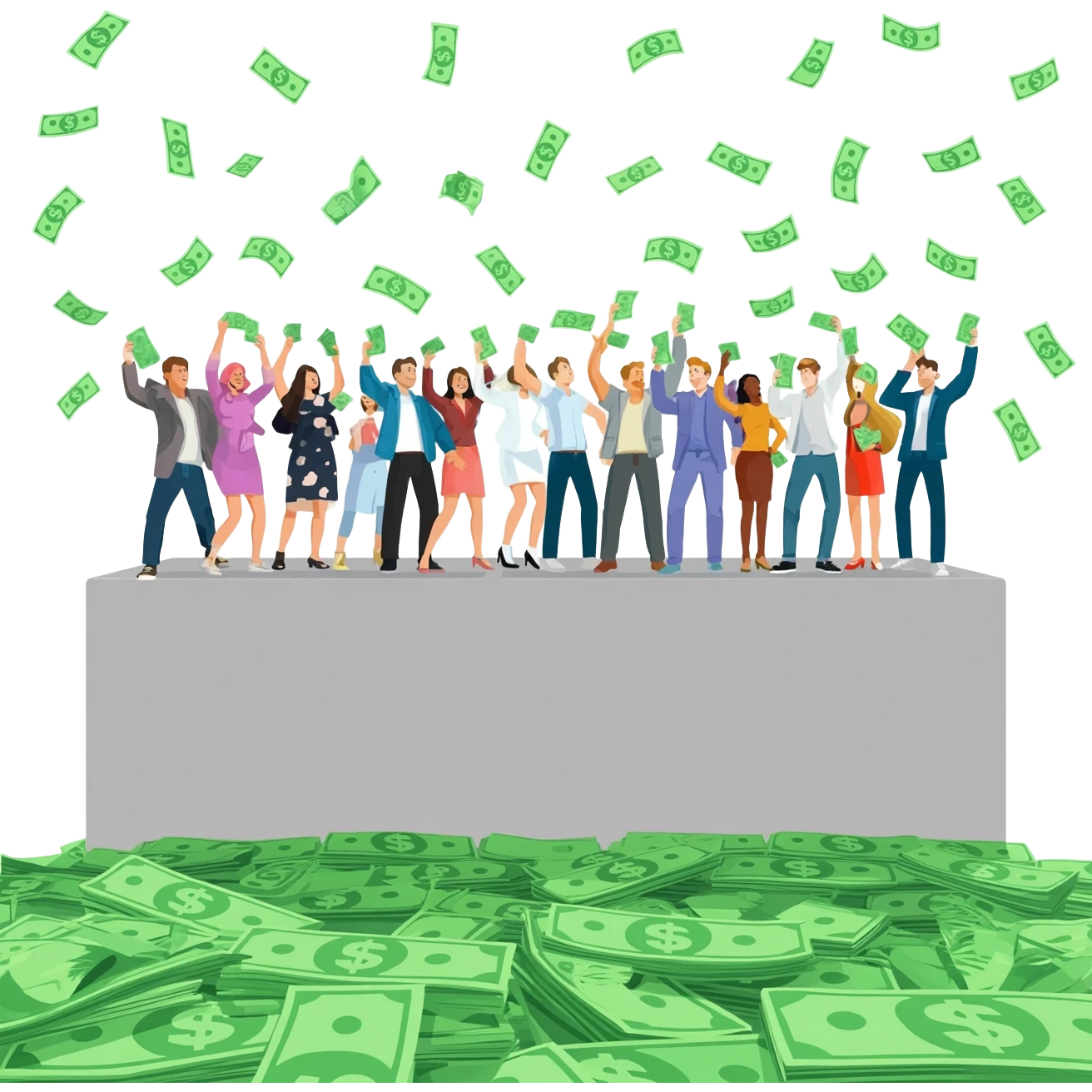 patrons shake stacks of dollar bills from on high, letting the green paper fall in the air to the floor below emoji