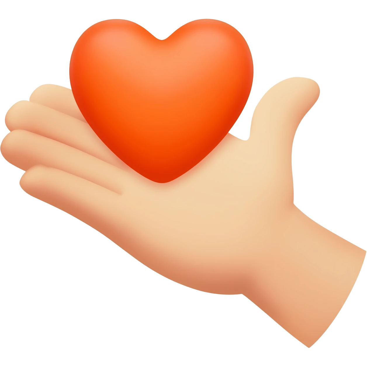 A friendly open hand gently holding or offering a bright orange heart in its palm, symbol of solidarity emoji