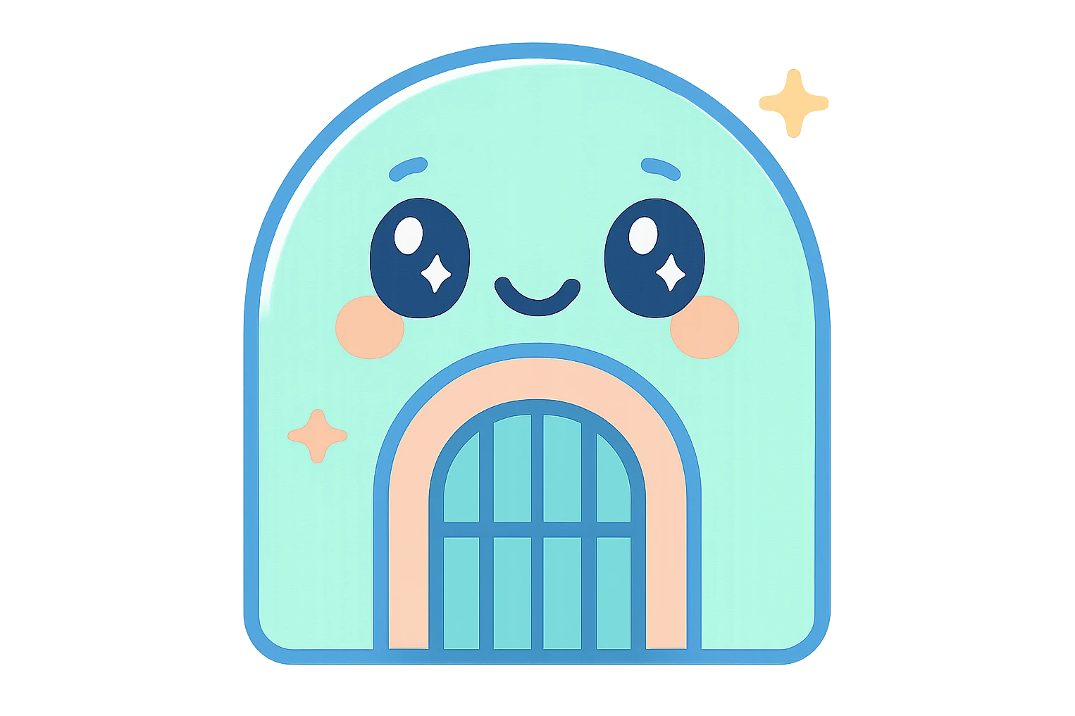 A cute and cartoonish dungeon emoji with friendly elements, bright and cheerful colors emoji