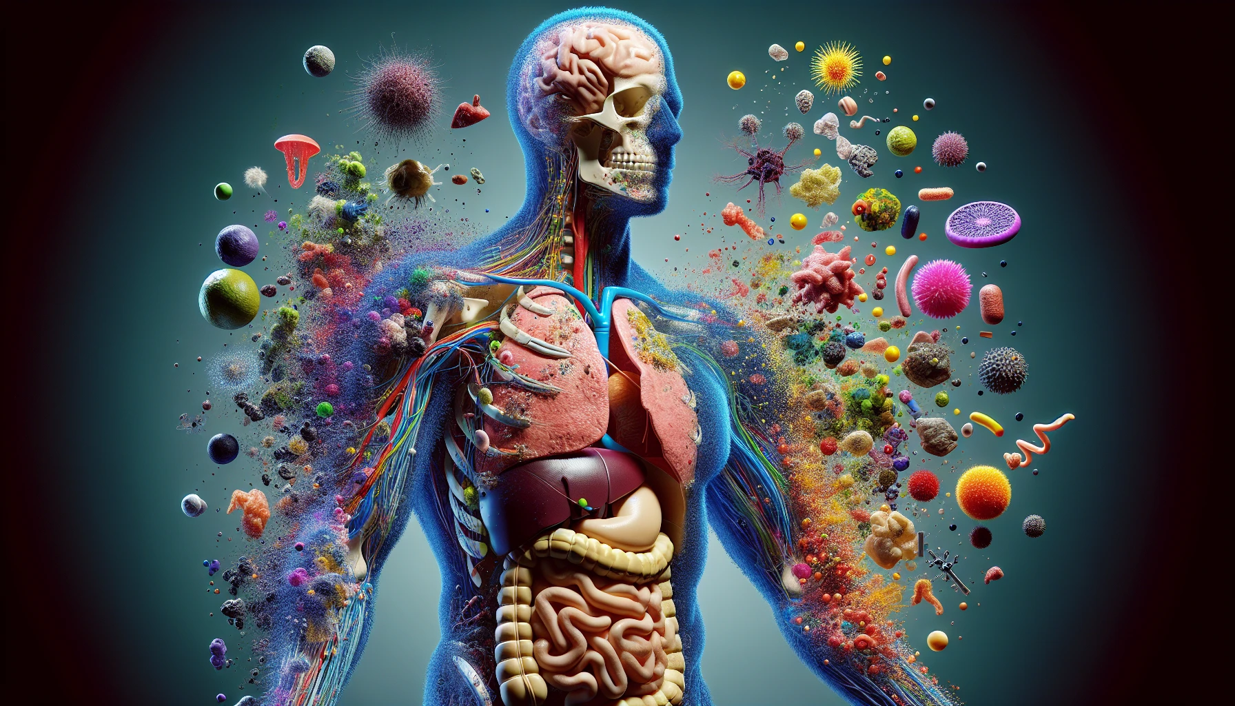 corpo umano anatomico che accumula tossine e malattie nel corpo , iperrealistico 4k emoji
