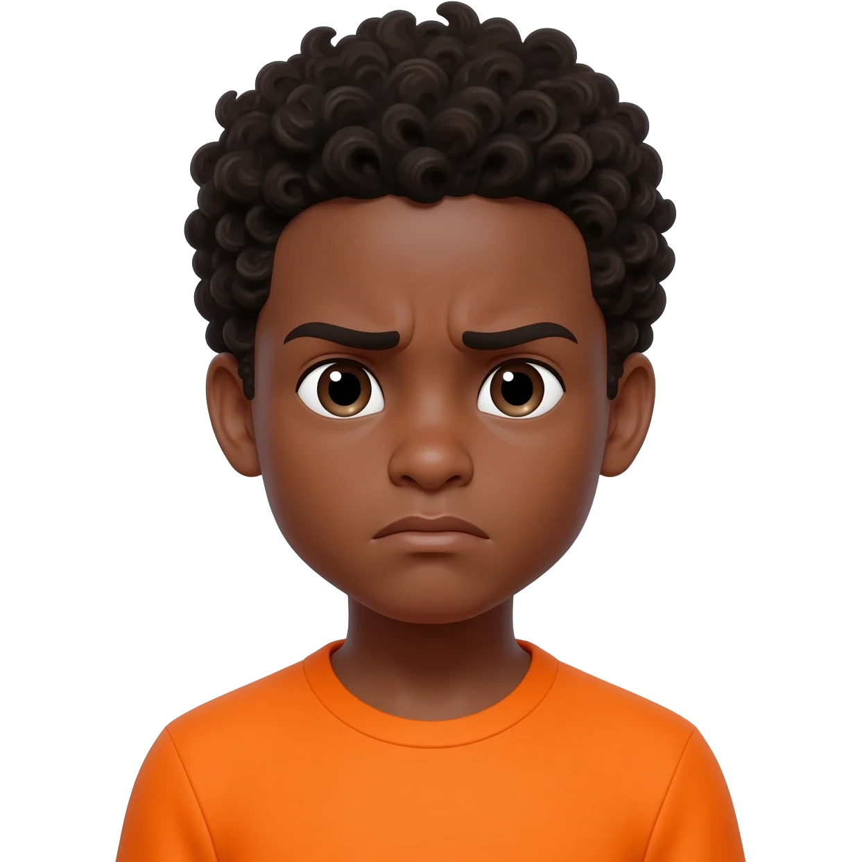 black boy curly hair orange shirt overwhelmed emoji