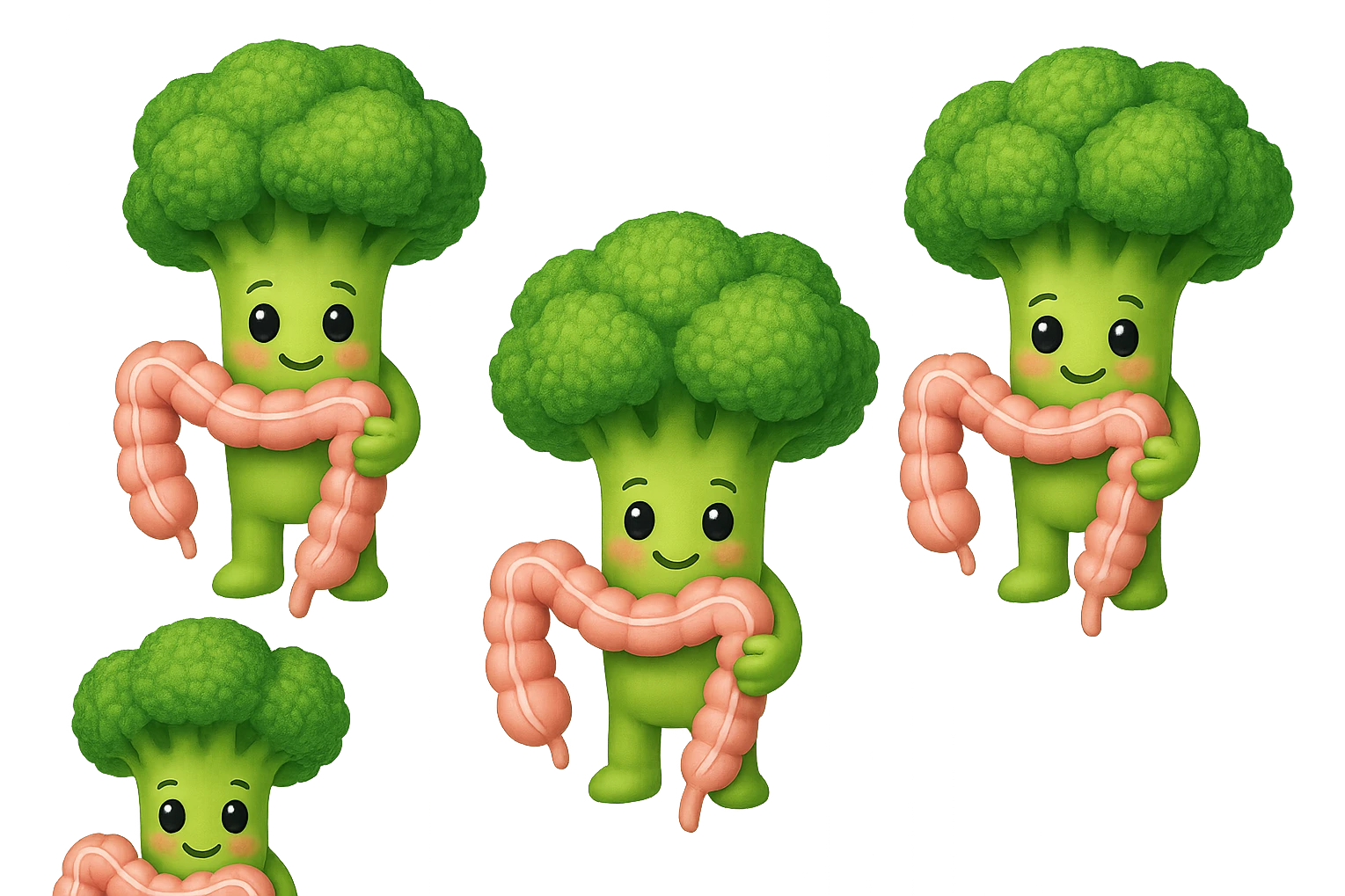 broccoletti stile emoji iphone fluttuano in aria stringendo in mano un pezzo di colon intestinale, iperrealistico 4k emoji